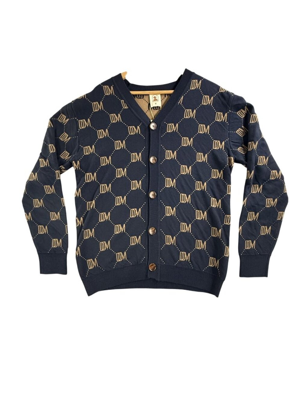 Dandy Del Mar Sweater Mens Medium Blue V Neck Cotton Knit Cardigan Logo Monogram